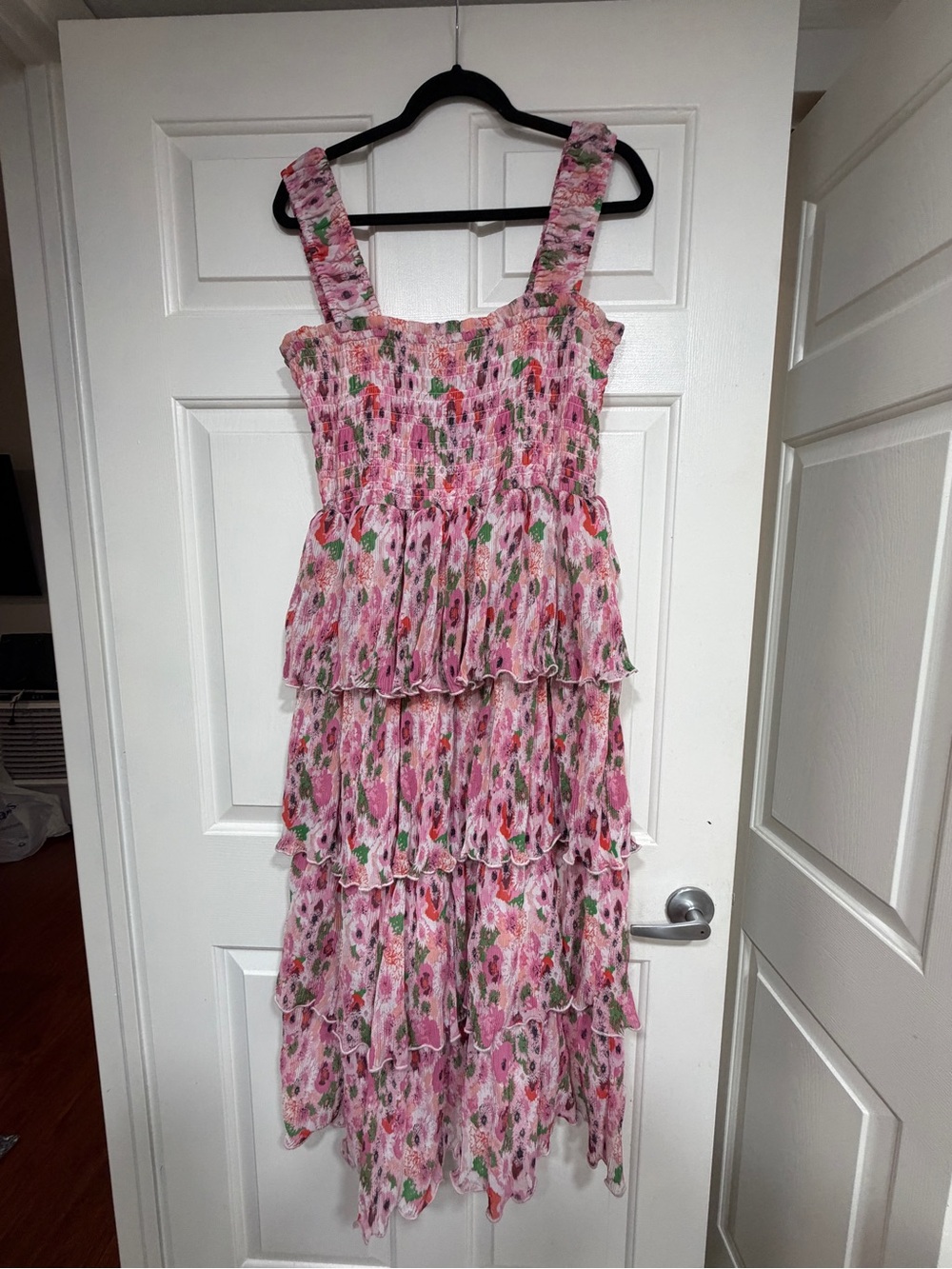Ganni Pink Floral Tiered Ruffle Sundress